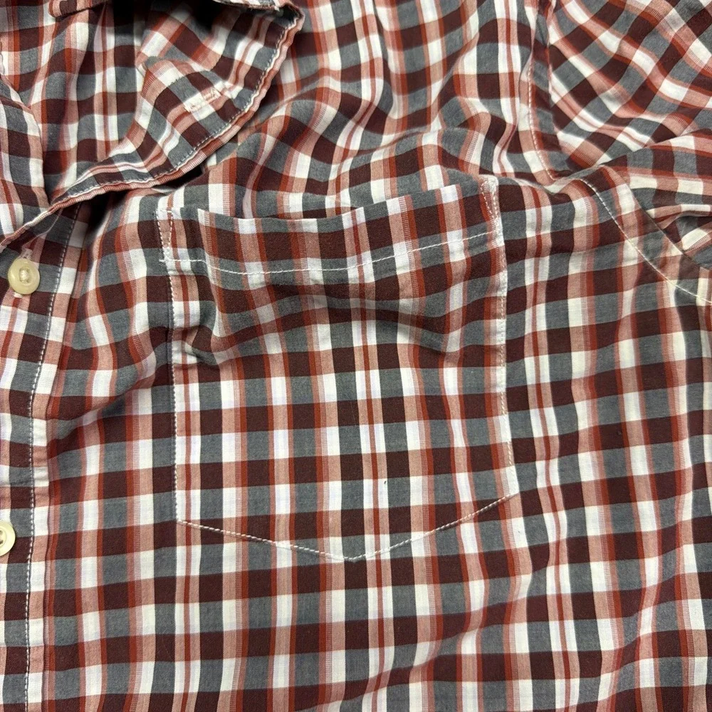 Banana Republic Custom Shirt L Tailored Slim Fit Plaid Red Blue career‎ church